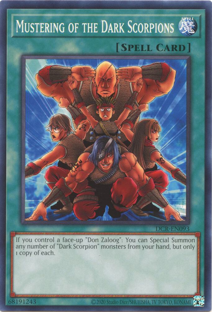 Mustering of the Dark Scorpions DCR-EN093 card from Dark Crisis (25th Anniversary Edition)