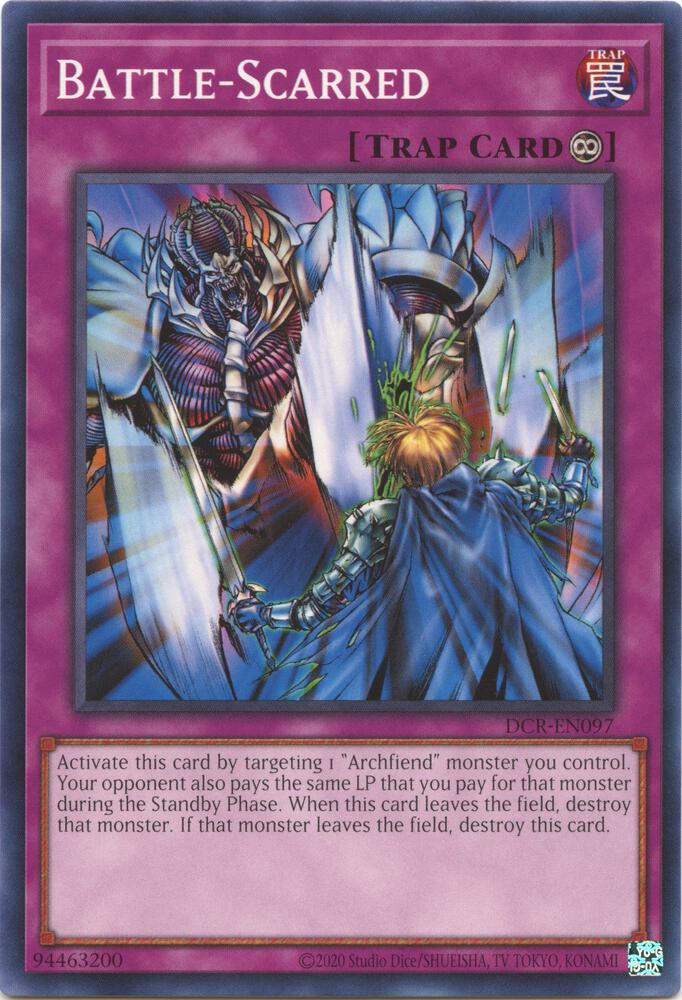 Battle-Scarred DCR-EN097 card from Dark Crisis (25th Anniversary Edition)