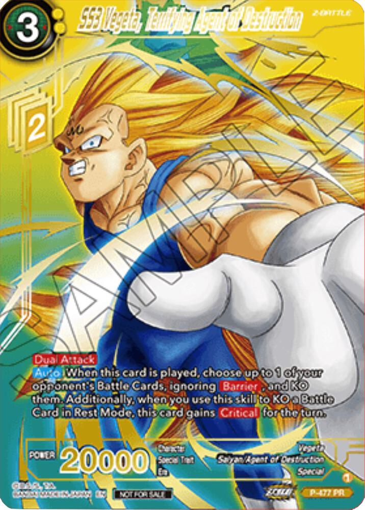 SS3 Vegeta, Terrifying Agent of Destruction (Gold-Stamped) P-477 card from Tournament Promotion Cards