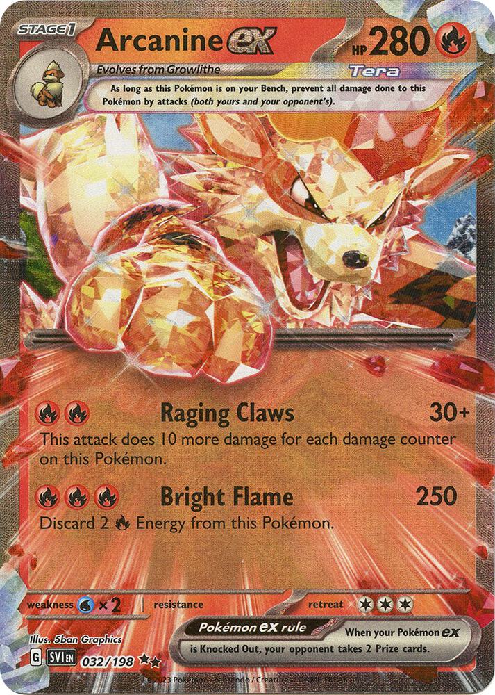 Arcanine ex 032/198 card from SV01: Scarlet & Violet Base Set