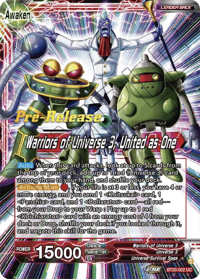 Paparoni // Warriors of Universe 3, United as One BT20-002 card from Power Absorbed Pre-Release Cards