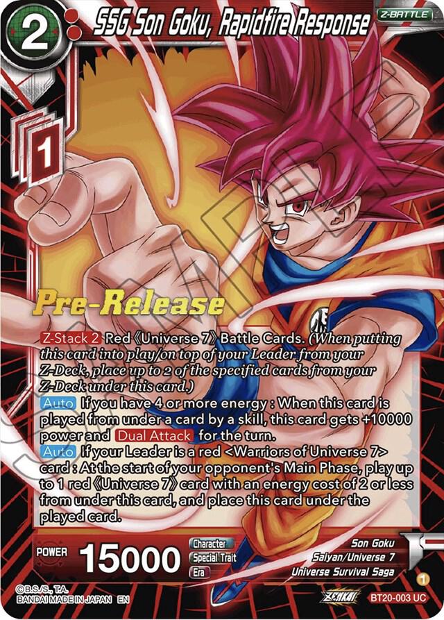 SSG Son Goku, Rapidfire Response BT20-003 card from Power Absorbed Pre-Release Cards