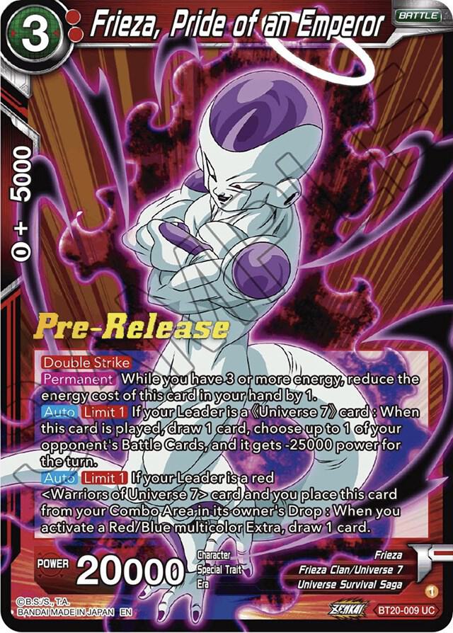 Frieza, Pride of an Emperor BT20-009 card from Power Absorbed Pre-Release Cards