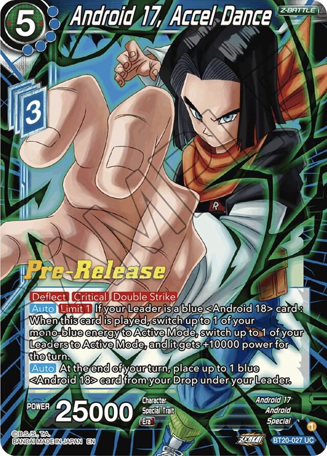Android 17, Accel Dance BT20-027 card from Power Absorbed Pre-Release Cards