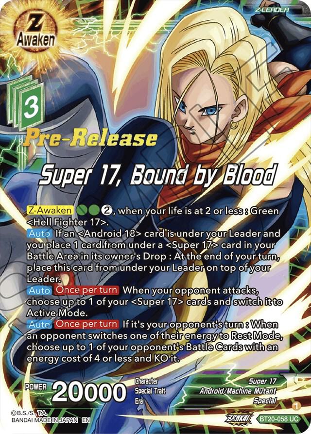 Super 17, Bound by Blood BT20-058 card from Power Absorbed Pre-Release Cards