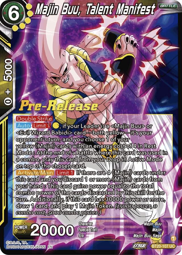 Majin Buu, Talent Manifest BT20-107 card from Power Absorbed Pre-Release Cards