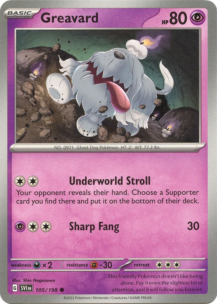 Greavard 105/198 card from SV01: Scarlet & Violet Base Set