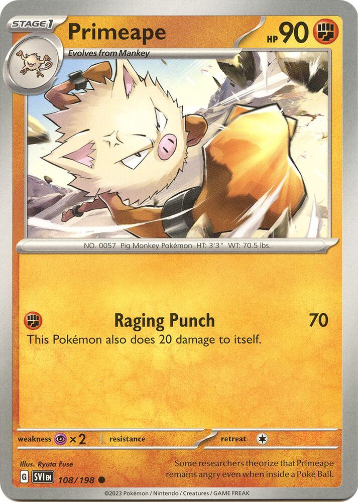 Primeape 108/198 card from SV01: Scarlet & Violet Base Set