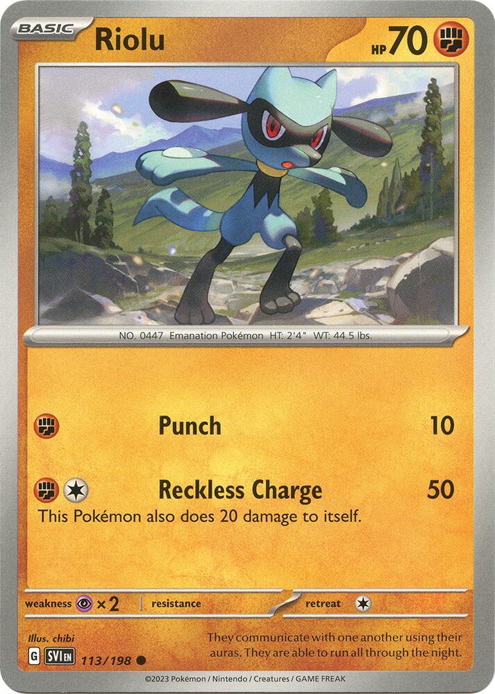 Riolu 113/198 card from SV01: Scarlet & Violet Base Set
