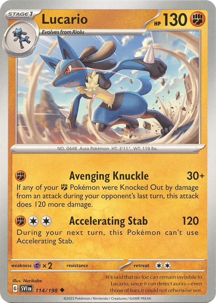 Lucario 114/198 card from SV01: Scarlet & Violet Base Set
