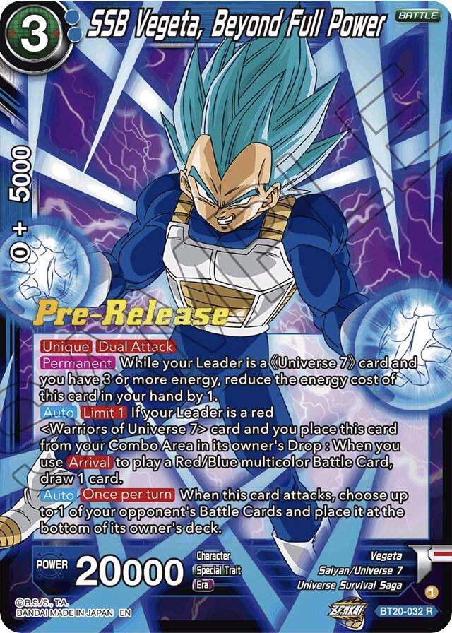 SSB Vegeta, Beyond Full Power BT20-032 card from Power Absorbed Pre-Release Cards