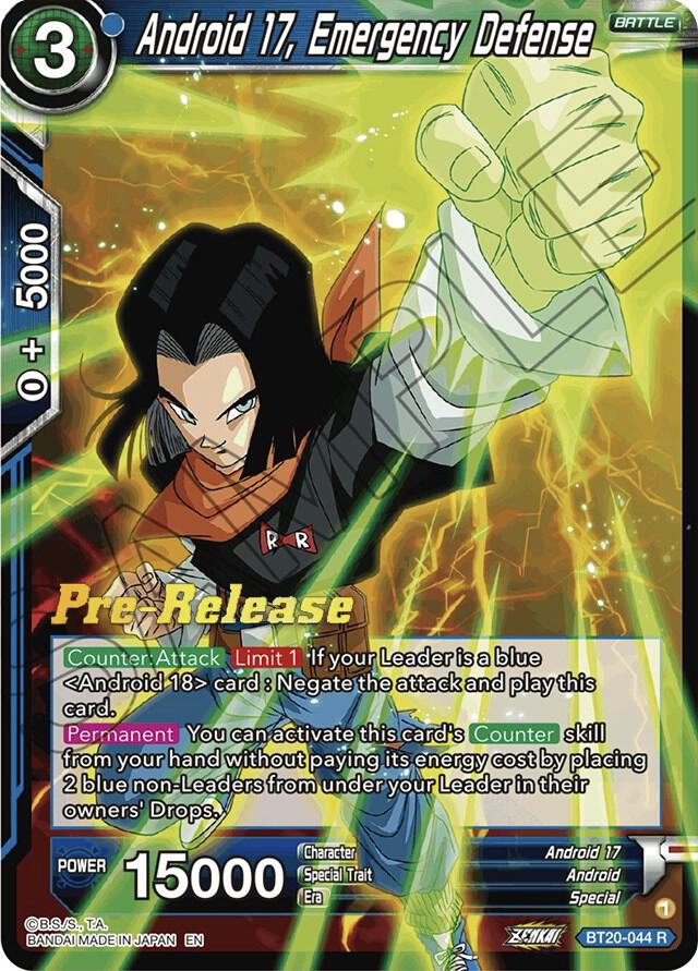 Android 17, Emergency Defense BT20-044 card from Power Absorbed Pre-Release Cards