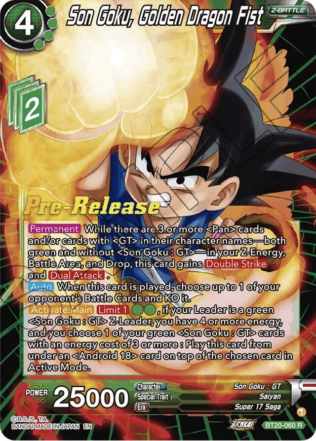 Son Goku, Golden Dragon Fist BT20-060 card from Power Absorbed Pre-Release Cards