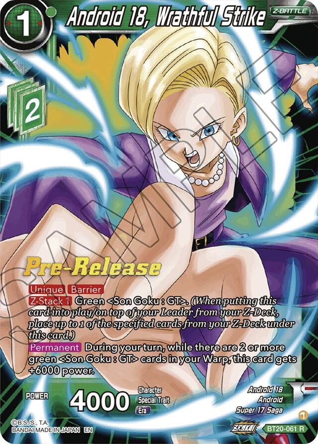 Android 18, Wrathful Strike BT20-061 card from Power Absorbed Pre-Release Cards