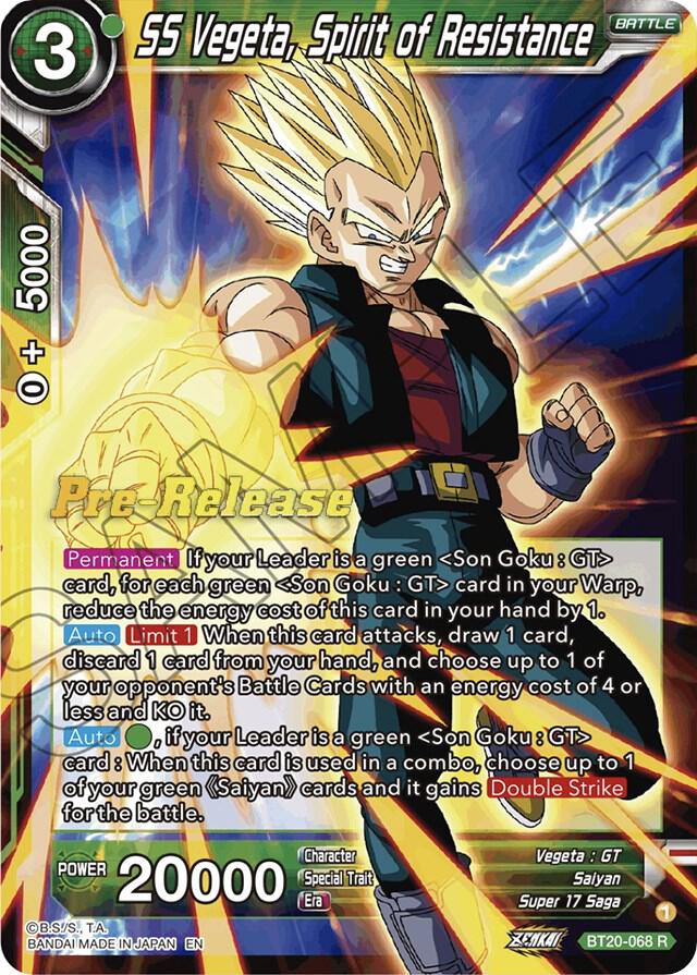 SS Vegeta, Spirit of Resistance BT20-068 card from Power Absorbed Pre-Release Cards