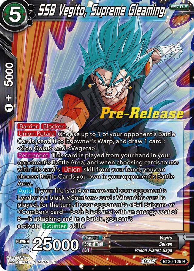 SSB Vegito, Supreme Gleaming BT20-125 card from Power Absorbed Pre-Release Cards