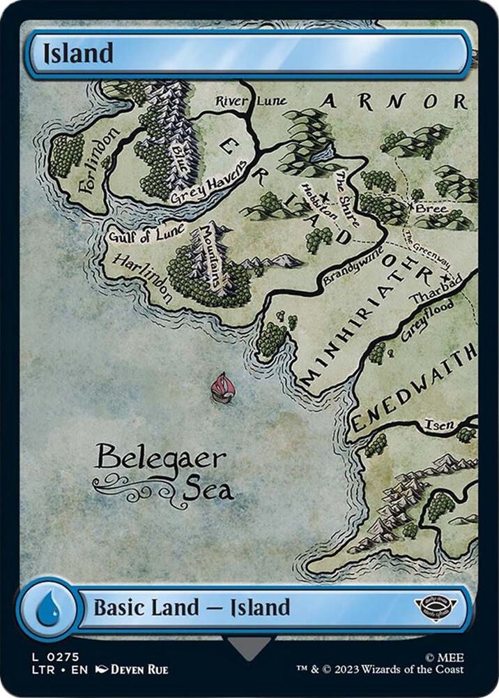 Island 275 card from Universes Beyond: The Lord of the Rings: Tales of Middle-earth
