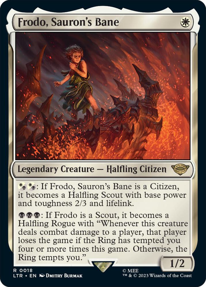 Frodo, Sauron's Bane 18 card from Universes Beyond: The Lord of the Rings: Tales of Middle-earth