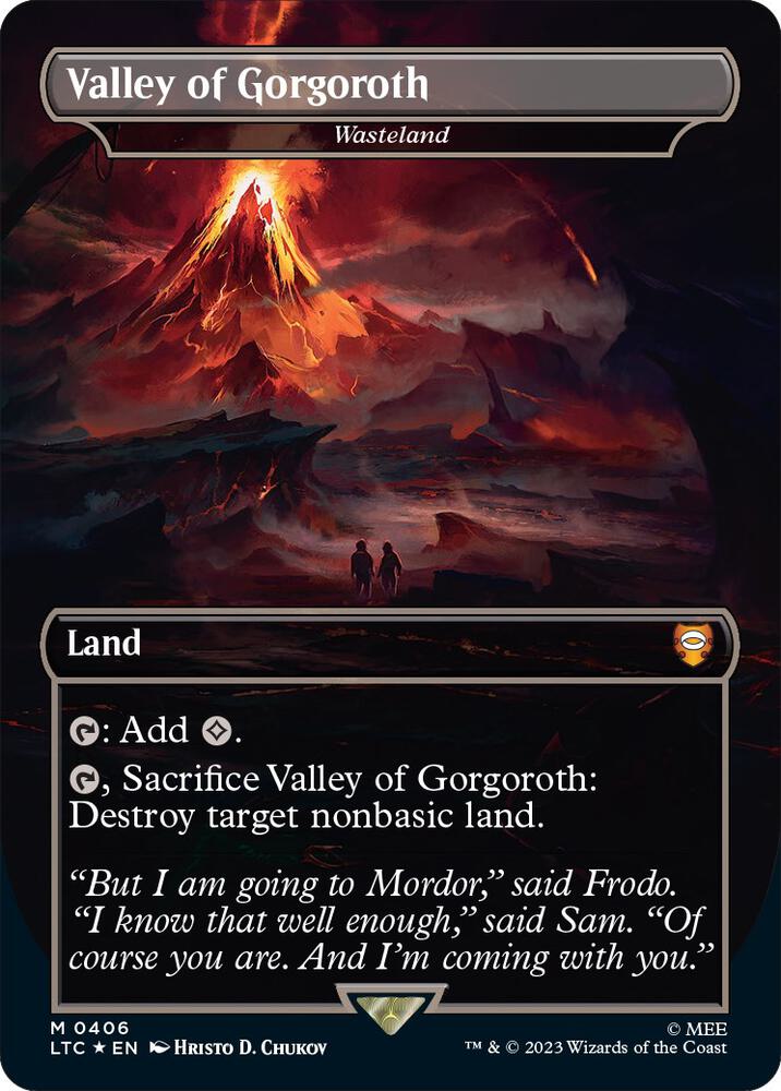 Valley of Gorgoroth - Wasteland (Borderless) (Surge Foil) 406 card from Commander: The Lord of the Rings: Tales of Middle-earth