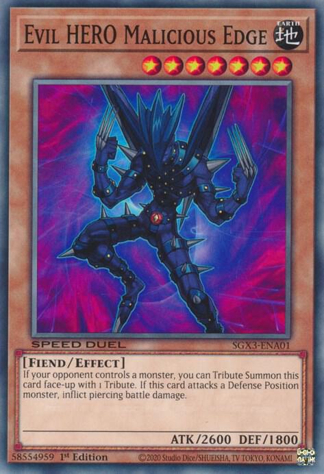Evil HERO Malicious Edge SGX3-ENA01 card from Speed Duel GX: Duelists of Shadows