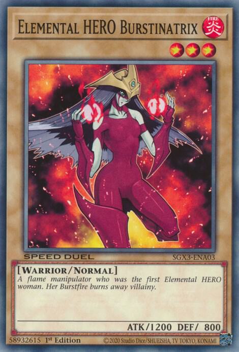 Elemental HERO Burstinatrix SGX3-ENA03 card from Speed Duel GX: Duelists of Shadows