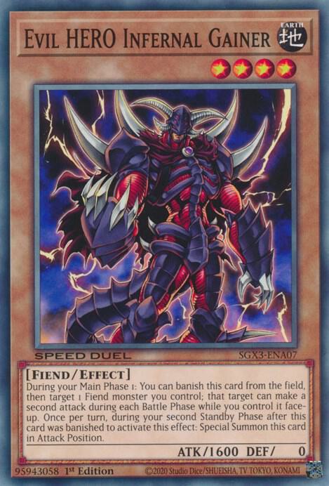 Evil HERO Infernal Gainer SGX3-ENA07 card from Speed Duel GX: Duelists of Shadows