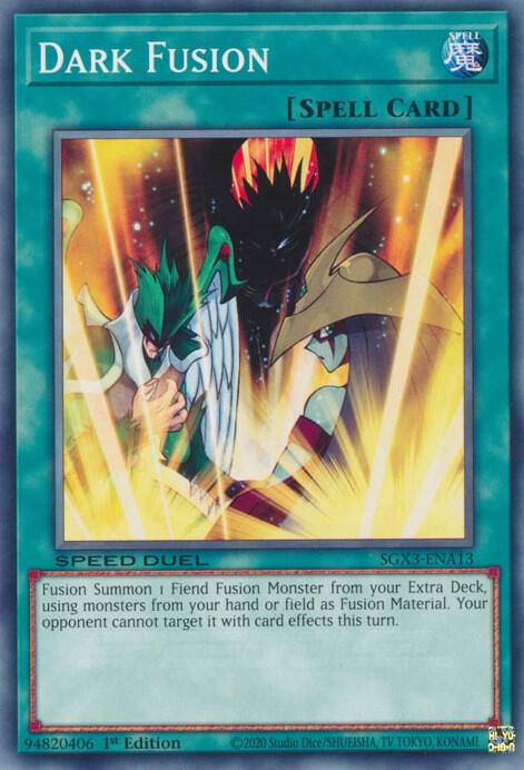 Dark Fusion SGX3-ENA13 card from Speed Duel GX: Duelists of Shadows