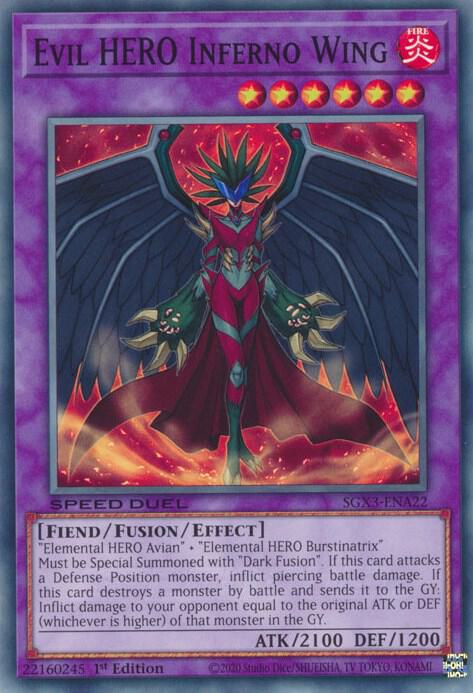 Evil HERO Inferno Wing SGX3-ENA22 card from Speed Duel GX: Duelists of Shadows