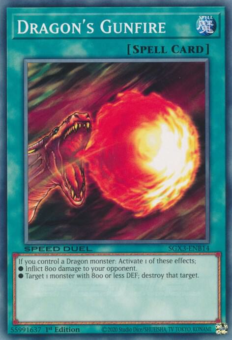 Dragon's Gunfire SGX3-ENB14 card from Speed Duel GX: Duelists of Shadows