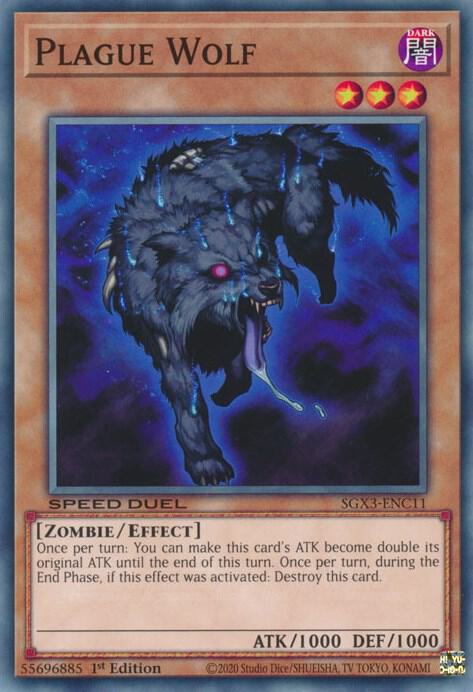 Plague Wolf SGX3-ENC11 card from Speed Duel GX: Duelists of Shadows