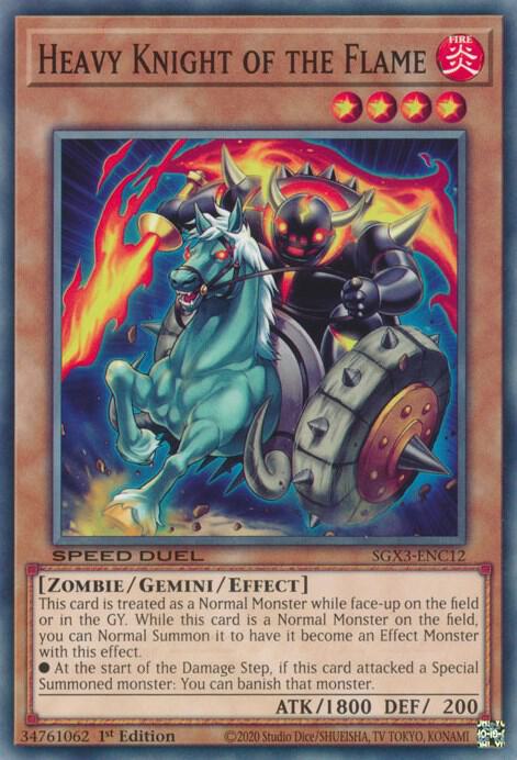 Heavy Knight of the Flame SGX3-ENC12 card from Speed Duel GX: Duelists of Shadows