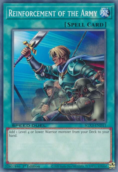 Reinforcement of the Army SGX3-END11 card from Speed Duel GX: Duelists of Shadows