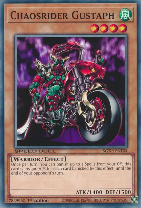 Chaosrider Gustaph SGX3-ENF04 card from Speed Duel GX: Duelists of Shadows