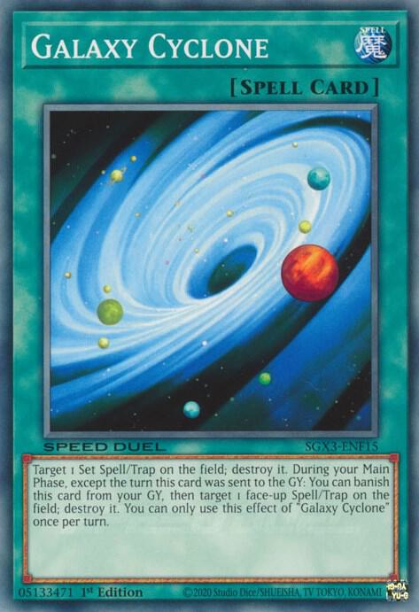 Galaxy Cyclone SGX3-ENF15 card from Speed Duel GX: Duelists of Shadows