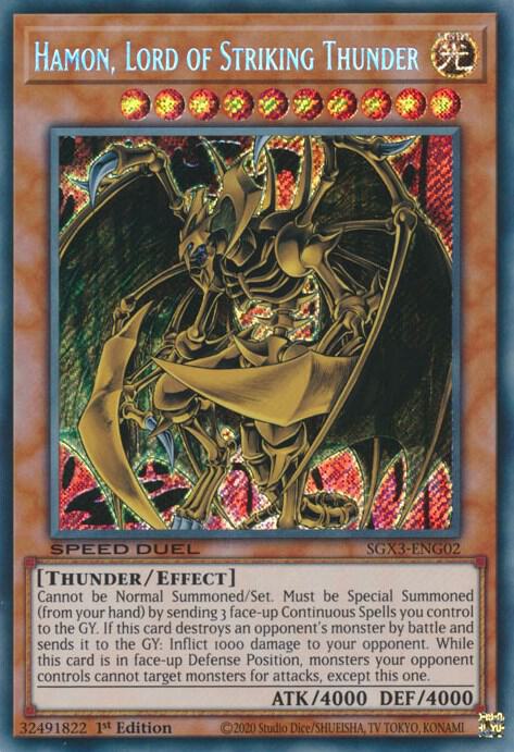 Hamon, Lord of Striking Thunder SGX3-ENG02 card from Speed Duel GX: Duelists of Shadows
