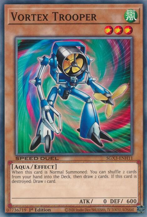 Vortex Trooper SGX3-ENH11 card from Speed Duel GX: Duelists of Shadows