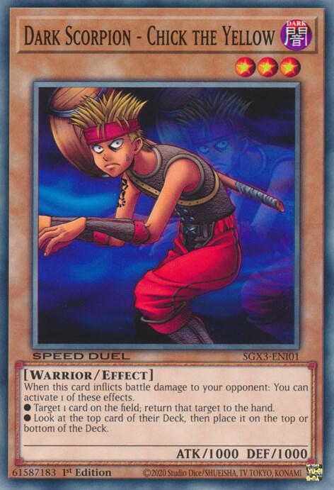 Dark Scorpion - Chick the Yellow SGX3-ENI01 card from Speed Duel GX: Duelists of Shadows