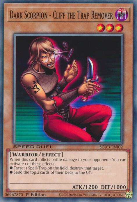 Dark Scorpion - Cliff the Trap Remover SGX3-ENI02 card from Speed Duel GX: Duelists of Shadows