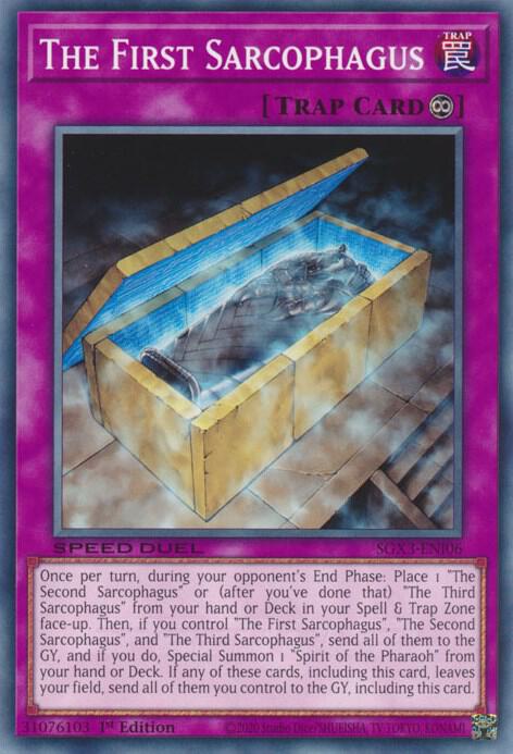 The First Sarcophagus SGX3-ENI06 card from Speed Duel GX: Duelists of Shadows