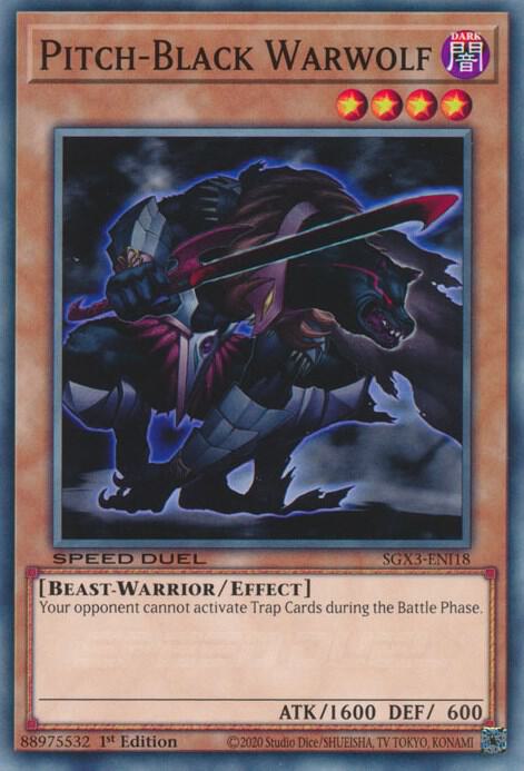 Pitch-Black Warwolf SGX3-ENI18 card from Speed Duel GX: Duelists of Shadows