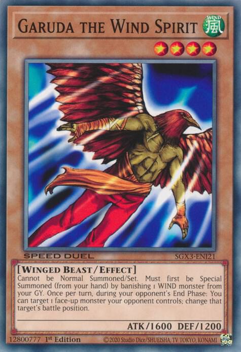 Garuda the Wind Spirit SGX3-ENI21 card from Speed Duel GX: Duelists of Shadows