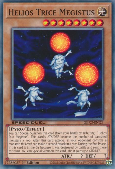 Helios Trice Megistus SGX3-ENI23 card from Speed Duel GX: Duelists of Shadows