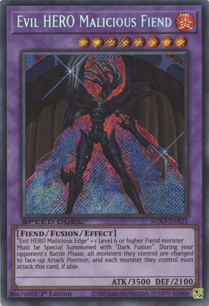 Evil HERO Malicious Fiend (Secret Rare) SGX3-ENA21 card from Speed Duel GX: Duelists of Shadows