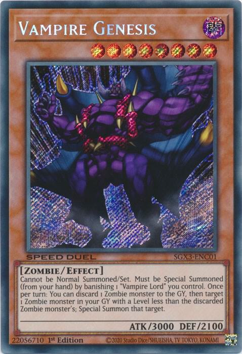 Vampire Genesis (Secret Rare) SGX3-ENC01 card from Speed Duel GX: Duelists of Shadows