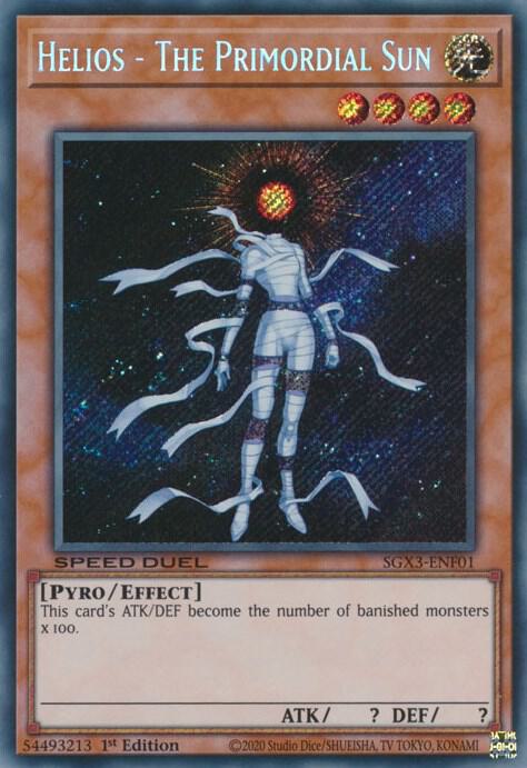 Helios - The Primordial Sun (Secret Rare) SGX3-ENF01 card from Speed Duel GX: Duelists of Shadows