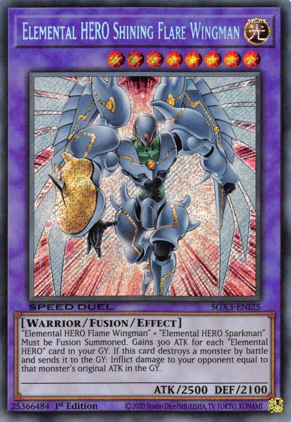 Elemental HERO Shining Flare Wingman (Secret Rare) SGX3-ENI25 card from Speed Duel GX: Duelists of Shadows