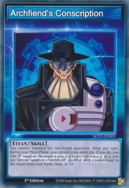 Archfiend's Conscription SGX3-ENS05 card from Speed Duel GX: Duelists of Shadows