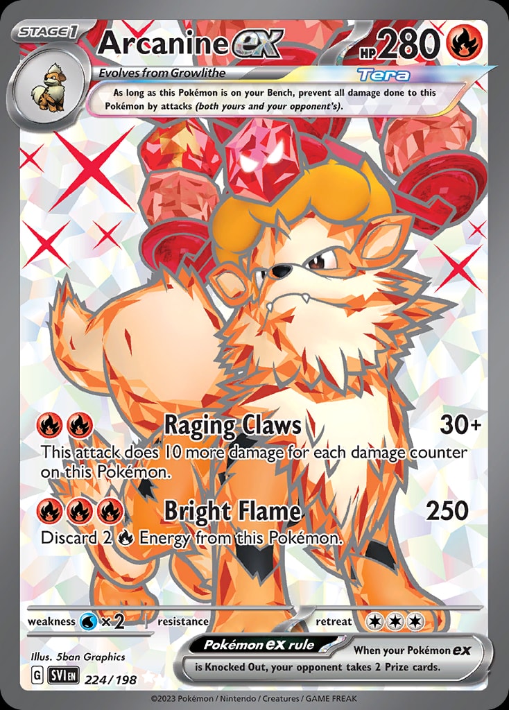 Arcanine ex 224/198 card from SV01: Scarlet & Violet Base Set
