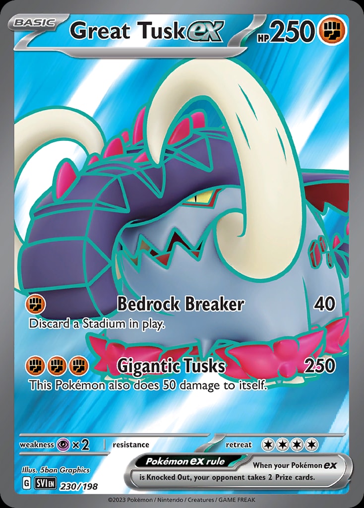 Great Tusk ex 230/198 card from SV01: Scarlet & Violet Base Set