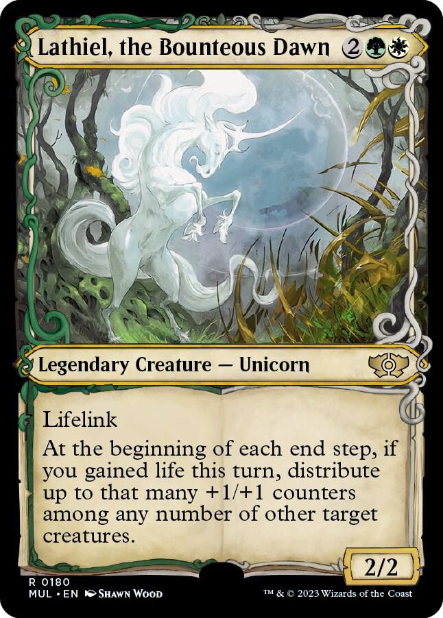 Lathiel, the Bounteous Dawn (Halo Foil) 180 card from March of the Machine: Multiverse Legends